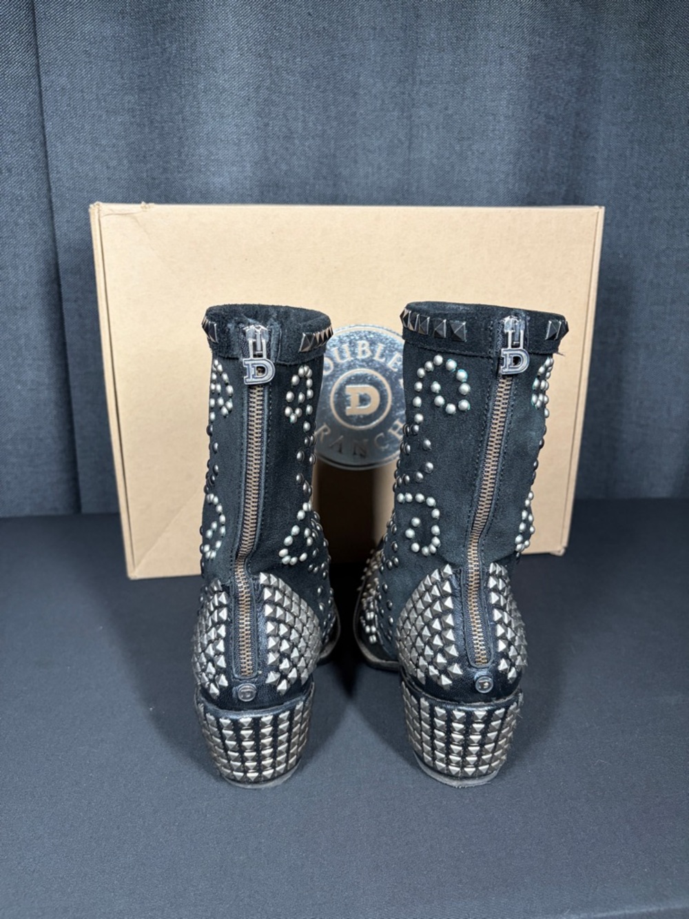Double D Ranch Old Gringo Conquista Studded Western Boots Black Goat Leather - Picture 4 of 10